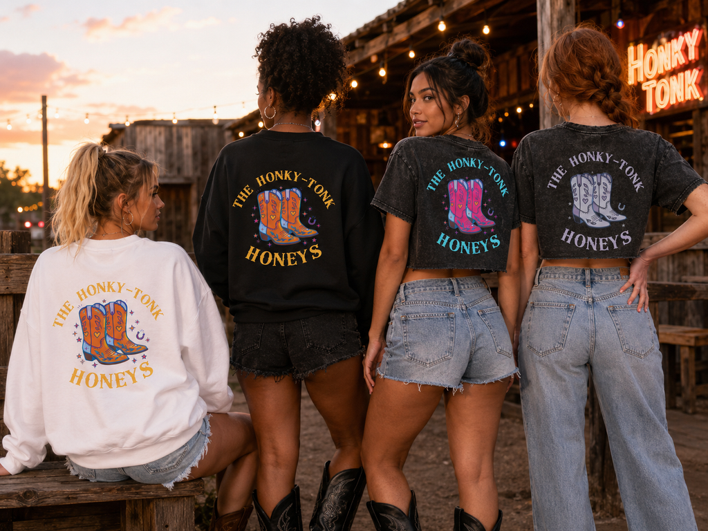 The Honky-Tonk Honeys Faded Crop Tee W&B