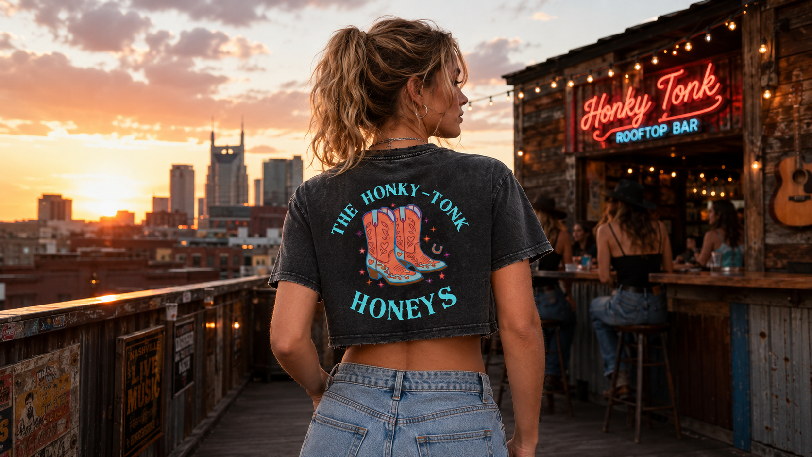 The Honky-Tonk Honeys Faded Crop Tee B&P
